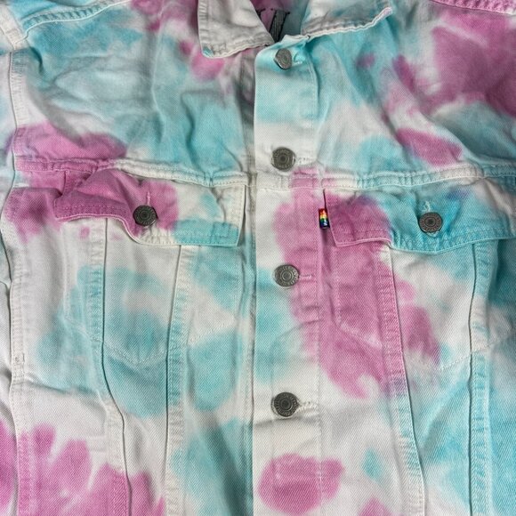 Levi's Pride Use Your Voice Jean Jacket Extra Small White Colorful Tye Dye Denim - Picture 3 of 16